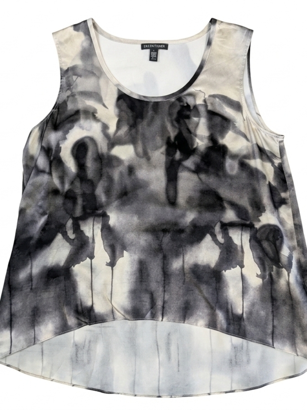 Eileen Fisher 100% Silk Watercolor Ink Print Tank Top Shell Gray S
